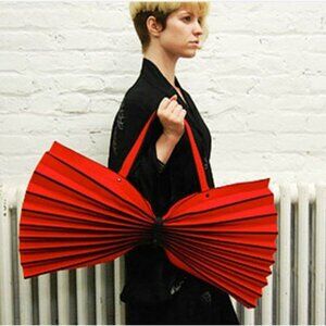 RARE Issey Miyake Large Red Pleated Accordion Bat Pleats Please